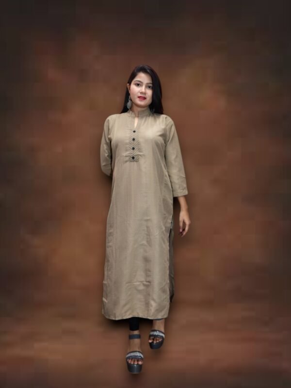 Women Cotton Long Kurti with Collar Neck & Stylish Button