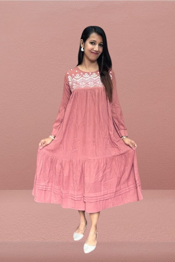 Elegant Gown with Pleated & Beaded Embroidered Neck