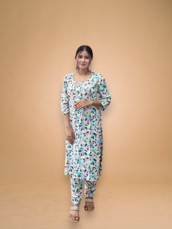 Women's Floral Colorful Printed Kurti with Matching Pant