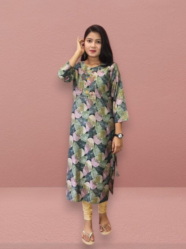 Stylish Women Leaf Printed Long Kurti