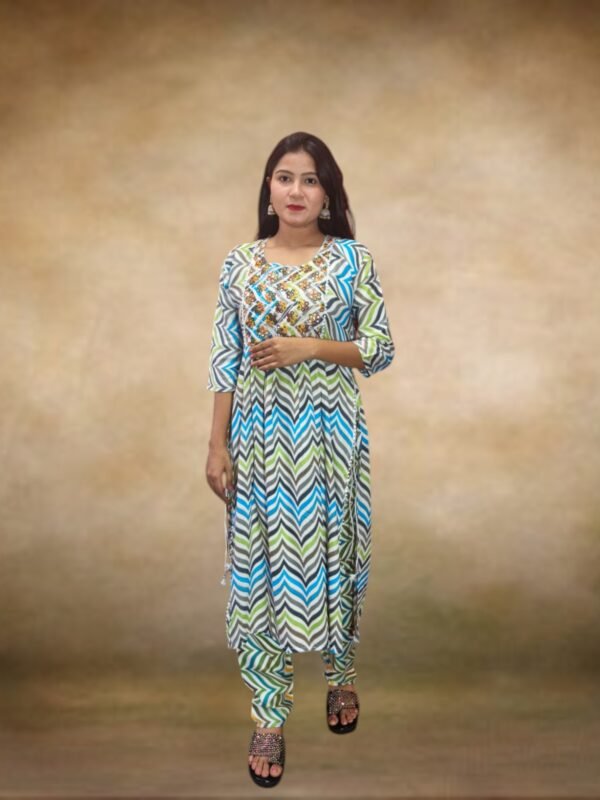 Women's Zigzag Print Kurti with Matching Pant