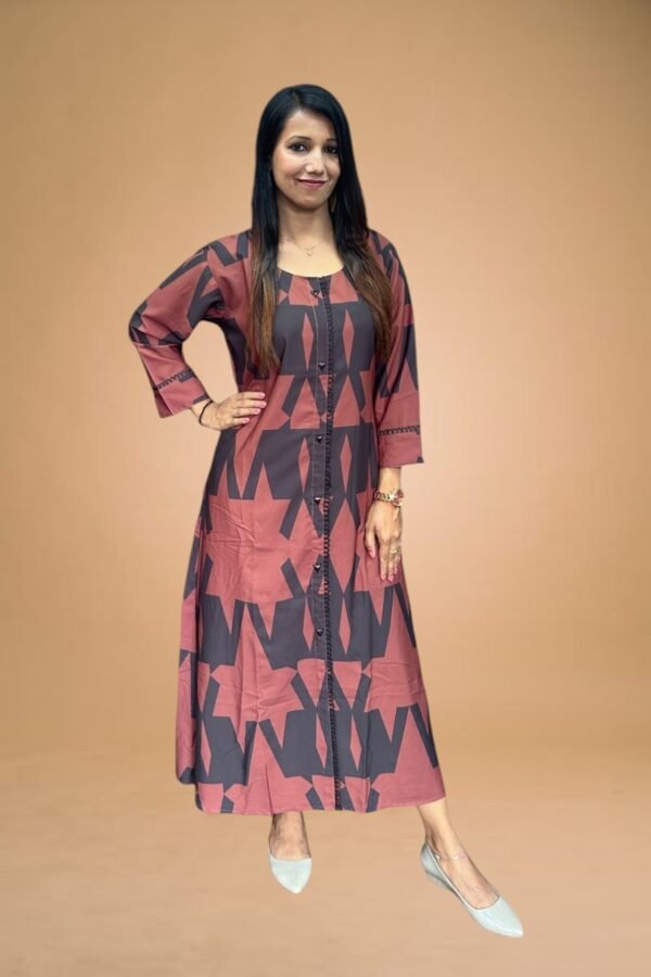 Stylish Black Geometric Print A-Line Gown for Women