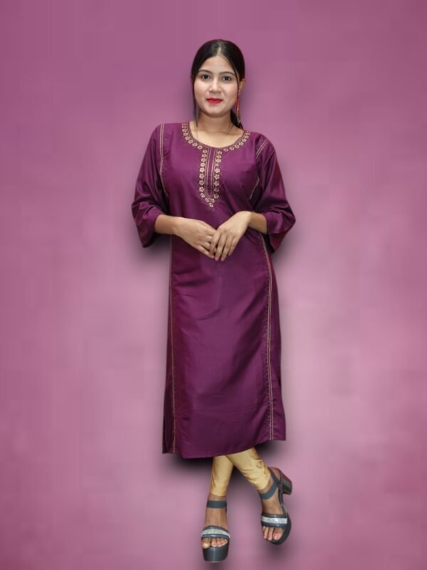 Women Designer Cotton Kurti with Embroidered Neck