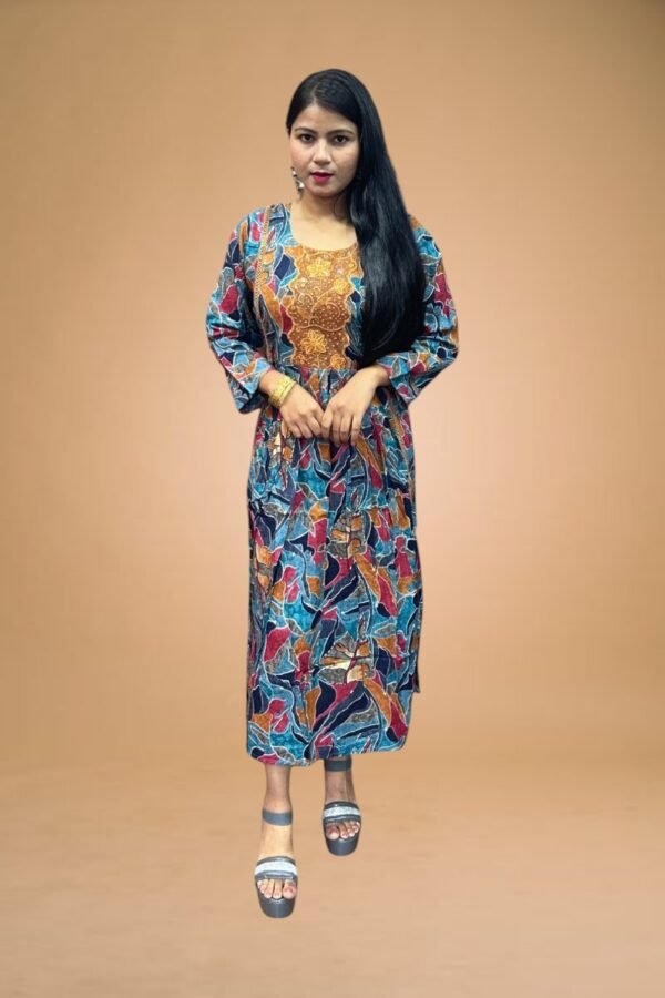 Elegant Multicolor Print A-Line Gown for Women
